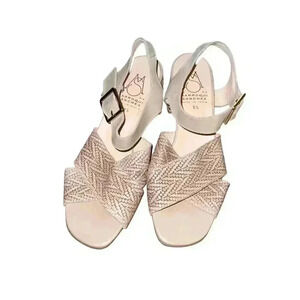 Marroqui Sanchez Brown Woven Leather Block Heel Sandals W/ Ankle Strap S…